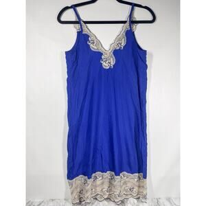 Express Y2K Silk Embroidered Floral Lace Slip Mini Dress Size XS Blue Fairy
